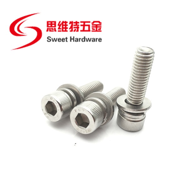 A2-70 A4-80 stainless steel hex socket allen screw captive with flat washer spring lock washer