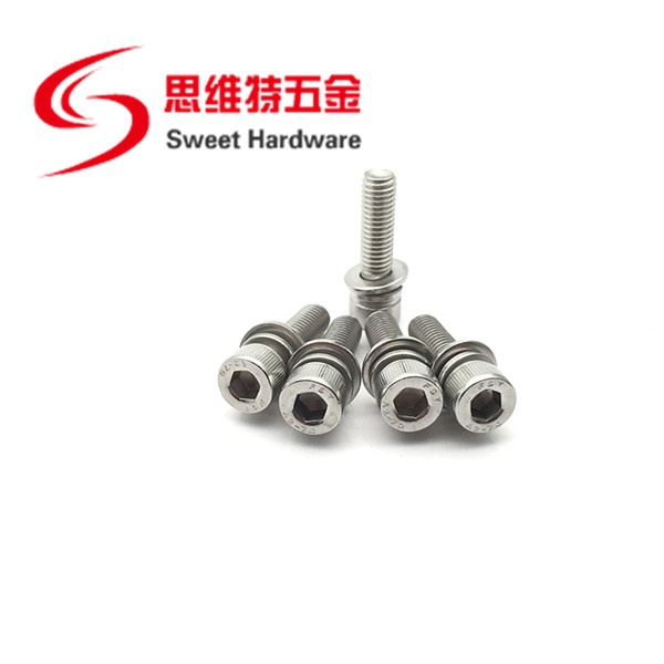 A2-70 A4-80 stainless steel hex socket allen screw captive with flat washer spring lock washer